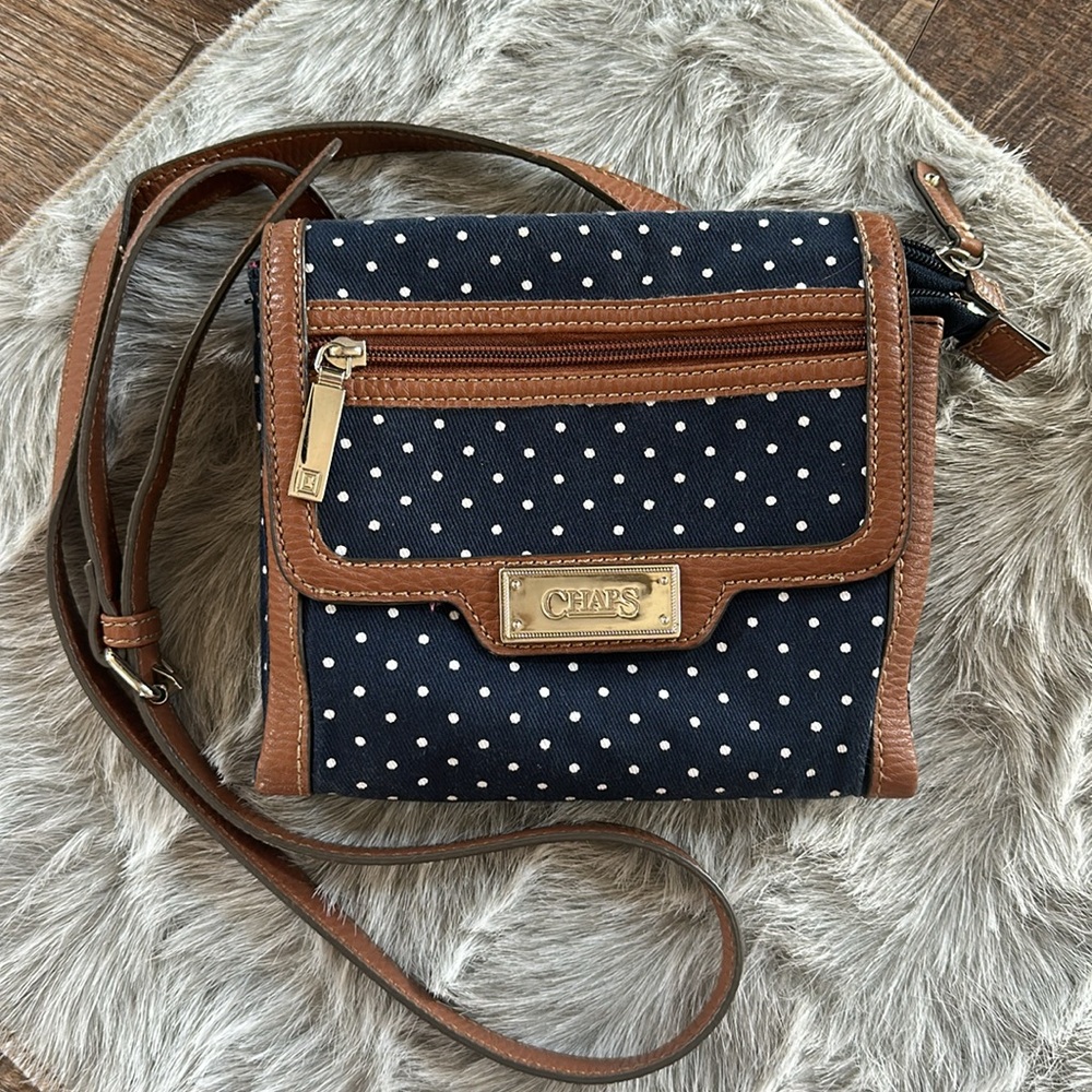 Chaps 💚 Navy and White Polka Dot Crossbody Bag